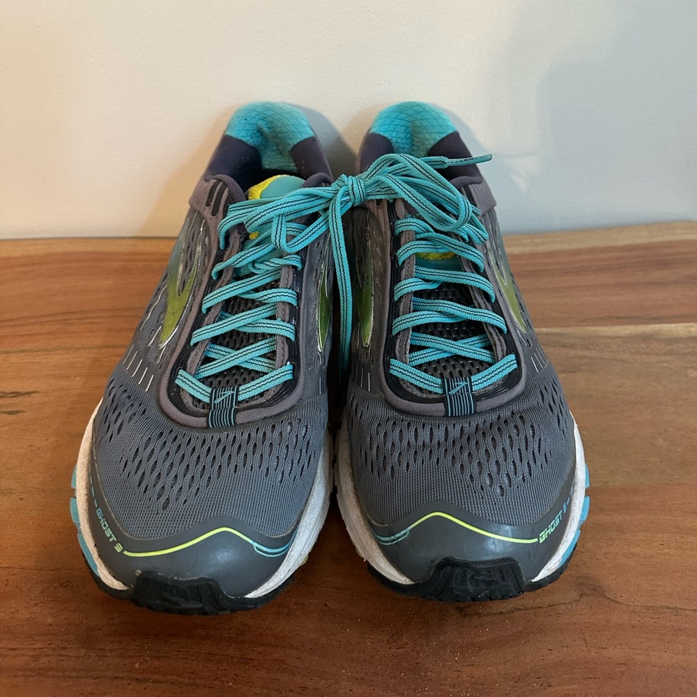 Brooks Ghost Running Sneakers Mesh Gray Teal Chunky Gym Workout Shoes Size 11